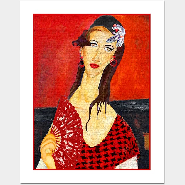 The Red Fan (based on Amadeo Modigliani's painting) Wall Art by PrivateVices